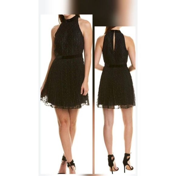 Ali & Jay Women's Lace Mini Dress XL Contrast Velvet Belted Formal Cocktail - Picture 1 of 10